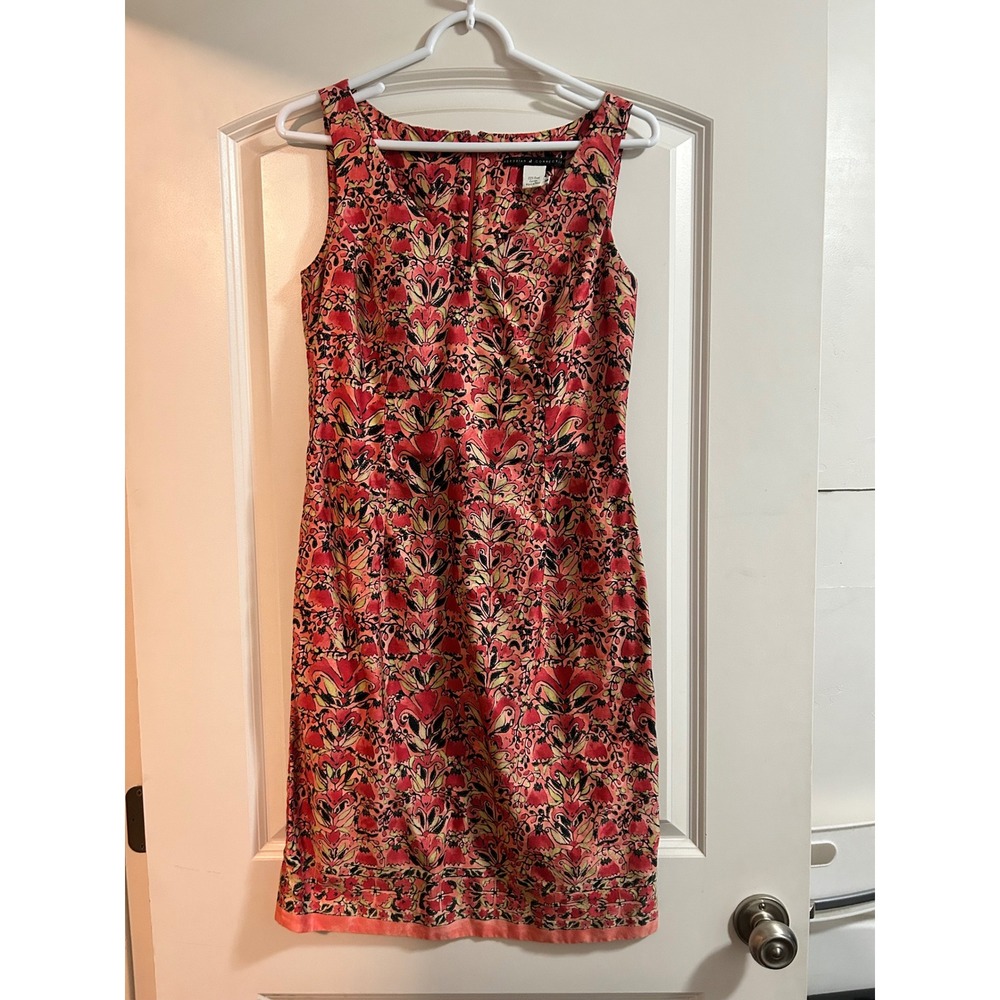 Peruvian Connection Pink Orange Floral Pima Cotton Sheath Dress Size 6